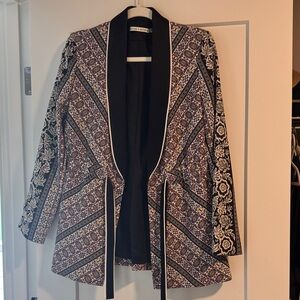 Alice + Olivia Multicolor Patterned Blazer with Black Trim